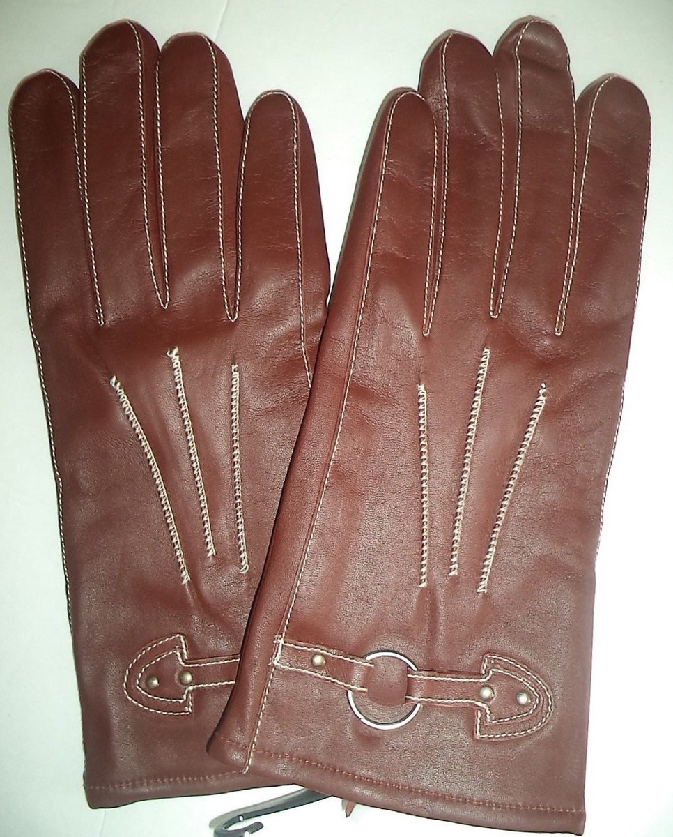 Ladies Genuine Leather Driving Gloves, Brown, XL