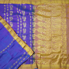 Vintage Blue Dual Tone 100 Pure Silk Saree Paisley Zari Butta Woven Sari Fabric
