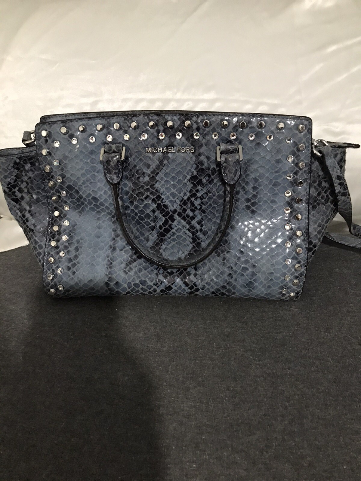 Michael Kors Selma Blue Embossed Python Satchel - image 1