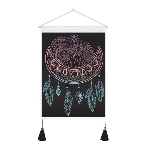 Bohemian Tapestry Tassel Moon Mountain Linen Cotton Home Door Wall Hanging Draw - Picture 35 of 37