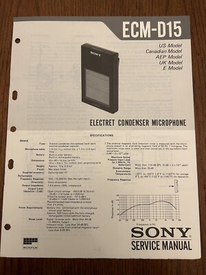 Sony ECM-D15 Electret Condenser Microphone Service Manual Original ...