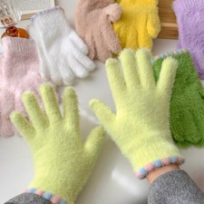 Women Mink Velvet Five Finger Gloves Plush Warm Gloves Touch Screen Mittens  -