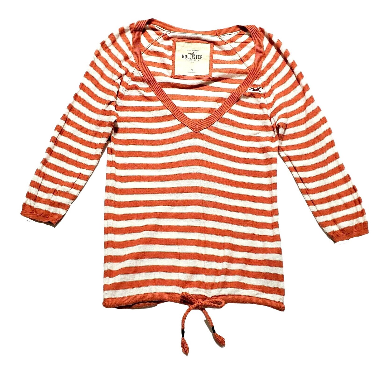 トップス vintage Hollister y2k knit top L Y2K HOLLISTER Sweater Vtg S Baby Thin Knit Orange Stripe Top
