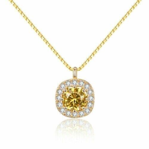 Women's Pendant 14K Yellow Gold Plated 2Ct Round Cut Lab Created Yellow Citrine - Picture 3 of 4