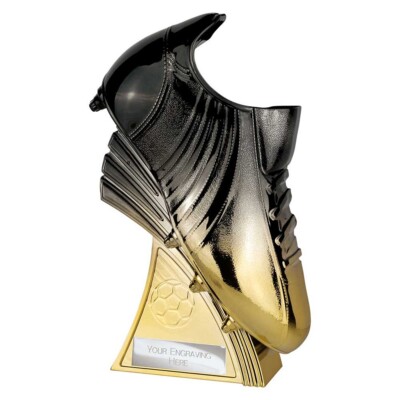FUSSBALLSCHUH TROPHÄE SCHWARZ/GOLD SCHWERE AUSZEICHNUNGEN KOSTENLOSE GRAVUR 4 GRÖßEN