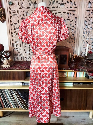 Vintage 1970s Geometric Abstract Puff Sleeve Belted JG Hook Mod Dolly Dress - Picture 6 of 7
