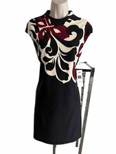 NWT $140 NINE WEST chic sheath Dress high neck Black Red Ivory Sleeveless knee 8