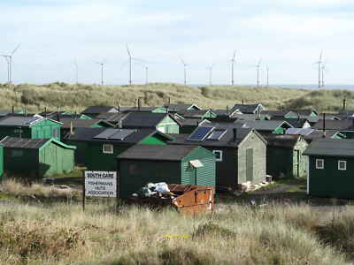 Photo 12x8 South Gare Fishermans Huts Rows of green huts on the dunes side c2021