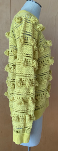 SEA NY yellow cotton knit crew neck tassel sweater Small - Picture 2 of 6