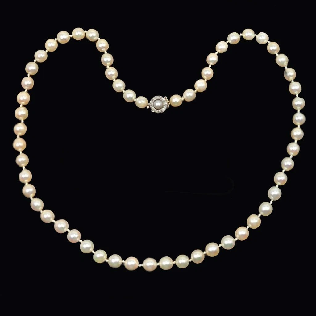 ANTIQUE PEARL NECKLACE with Diamond Clasp Edwardian Single Strand Pearl  Necklace