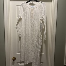 VTG NATIONAL Seersucker House Dress Night Gown Mumu GRANDMA CHIC Cotton M