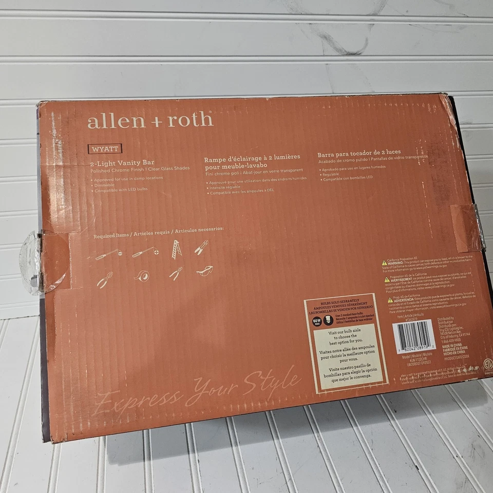 全新 Allen+Roth WYATT Vanity 2 浅玻璃 透明色调 浴室 抛光 铬 — 第 4/4 张图片