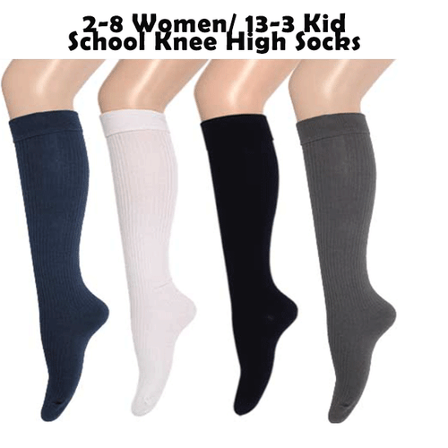 Premium Cotton Rip Knee High Socks - Plain (No seam) Women 2-8, Kid 13-3  - Picture 1 of 18
