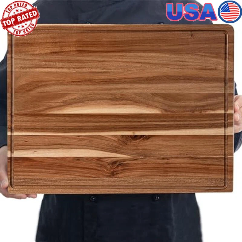 Extra Large Acacia Wood Cutting Board 24x18 Inch W/ Juice Groove Meat Vegetables