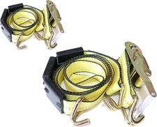 DKG-304 Yellow Heavy Duty Double J Hook Wheel Strap with Ratchet - over Tire Wi