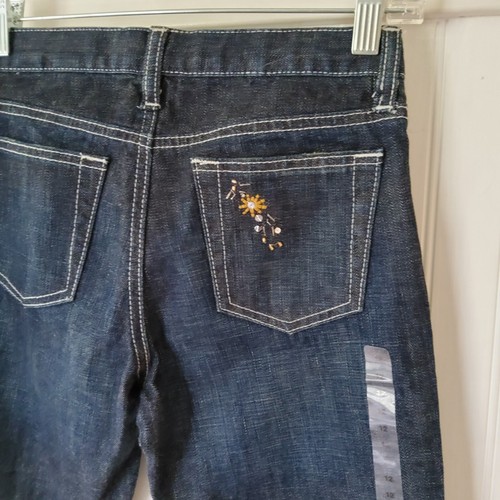 NEW Gap Kids Girl Jeans Dark Denim Boot Cut Pants Sequin embroider Flower 12 - Picture 8 of 11