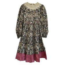 Vintage Ruth of Carolina Girls Paisley Ruffled Dress Long Sleeve Size 5 USA