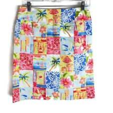 Talbots Pencil Skirt Women's Size 8 Petites Pink Blue Floral Hawaiian Sailboat