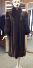 Beaver Fur 46” Coat W/ Fox Trim Tuxedo Trim And Horizontal Fox Sleeves, Size 10