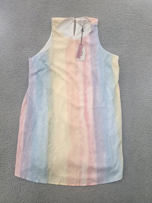 Andrée by Unit Dress Women 1X Multicolor Pastel Rainbow Ombre Sleeveless Shift