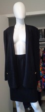 ST. JOHN BASIC BLACK KNIT CARDIGAN AND SKIRT M/ 12 2-PIECE SUIT