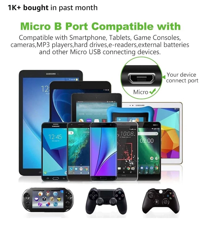 3-Pack Micro USB Cable 10Ft Fast Charge Cord For Samsung LG Android Charger - Image 4 of 4