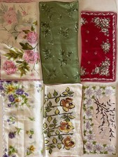 Vtg Floral Handkerchief Lot Printed Some Scalloped Hankies Mixed Retro Lot Of 6