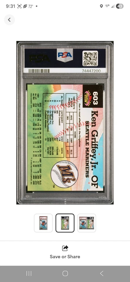 1992 Topps Stadium Club - выбор членов Ken Griffey Jr #603 - Изображение 2 из 3