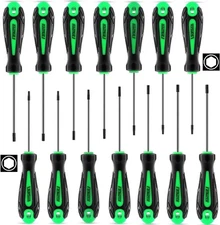 14pcs Mini Hex Screwdriver Set, Metric(0.9mm-3mm) Metric and SAE, Green 
