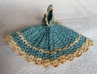 Vintage Crochet Pot Holder/Trivet Doll Dress -Handmade Blue w/Beige Trim — photo 6