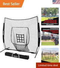 7 ft x 7 ft Baseball & Softball Practice Net - Black/Red, Bow Frame, Strike Zone