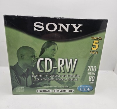 Sony CD-RW 700 MB/Mo 80 min Disks-5 Pack-Rewritable