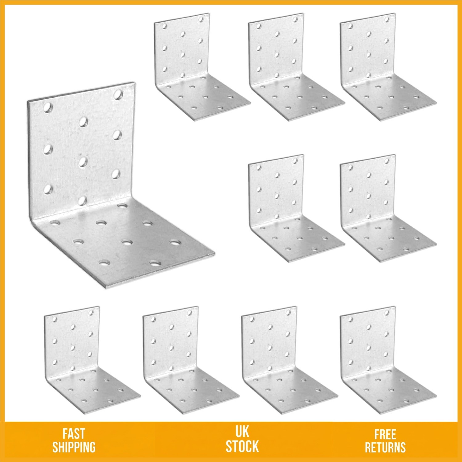 Heavy Duty Galvanised Steel Corner Angle Brackets 60x60x60mm Pack of 10