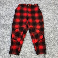 Vintage Buffalo Plaid Hunting Pants Men 30" Red Wool Tapered Leg Lace Up Knicker