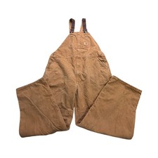 Carhartt Overalls Mens 44x30 Brown Double Front Flannel Lined Canvas Workwear