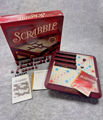 Scrabble Deluxe Turntable Crossword Game In Box Complete