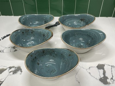 Steelite Craft Set Of 5 Teal Freeform Bowl 7'' Coupe Speckled England 2016