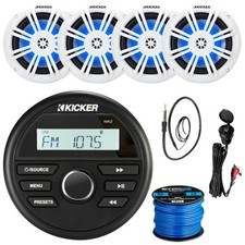 Kicker 46KMC2 Marine Receiver, 4x 6.5" 150W Speakers, Adapter, Antenna, Wire