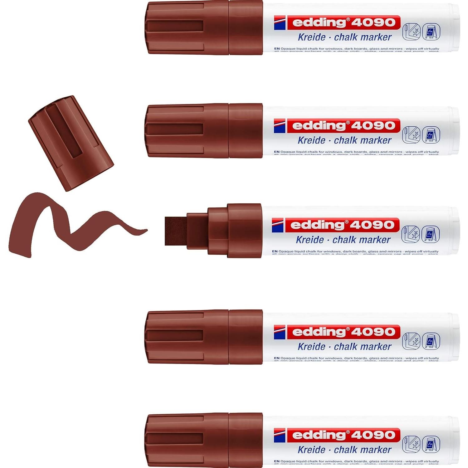 edding 4090 Marqueur craie marron 4-15 mm lot de 5 pour vitrines