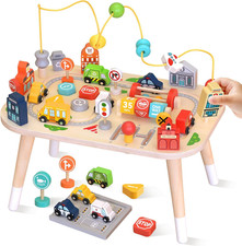 Montessori Wooden Activity Table for Toddler 1-3, Learning Toys 9-In-1 Baby Ac