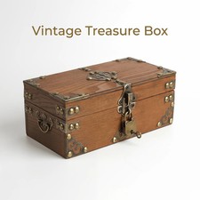 Vintage Wooden Treasure Chest Antique Lock Keepsake Box Pirate Jewellery Decor