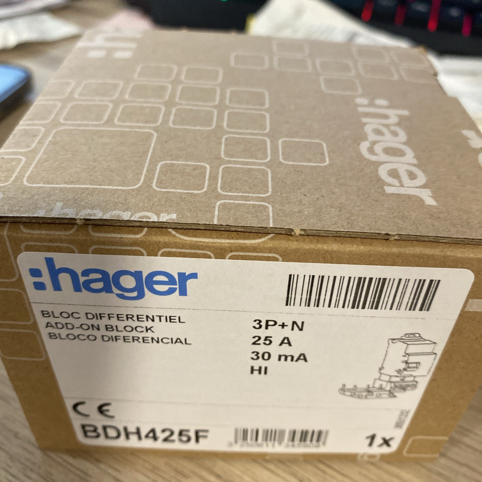 Bloc différentiel BDH425F 3P+N 25A haute immunité pour protéger l'informatique