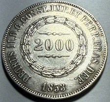 BRAZIL - Pedro II - Silver 2000 Reis 1858 - Km-466 - .7518 Actual Silver Weight!