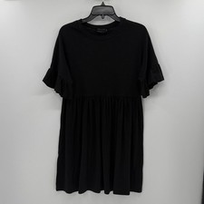 ASOS Design Women's Oversized Cotton Stubby Ruffle Sleeve Smock Dress - BLK - 6