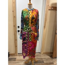 Farm Rio Mixed Prints Patchwork Midi Dress Long Sleeve Viscose Multicolor Small