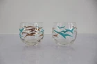Federal Glass Gulls Seagull Teal Gold Roly Poly Glasses Set of 2 Vintage MCM