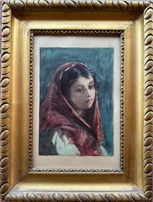 Italienische Schule: Portrait eines Mädchens, Aquarell, signiert mit Monogramm, gerahmt