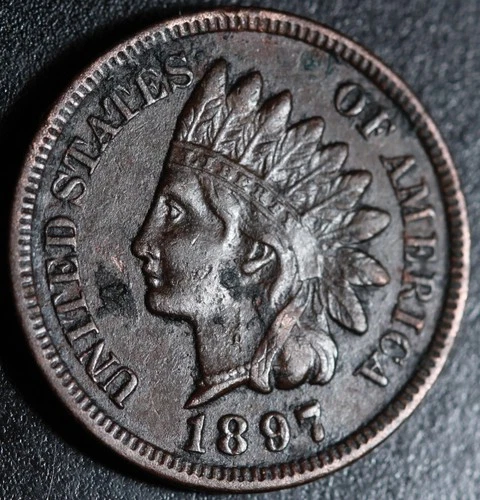 1897 INDIAN HEAD CENT - With LIBERTY & 4 DIAMONDS - AU UNC Details