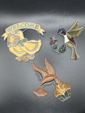 Set of 3 Vtg Geese Welcome Hummingbird Stained Glass Suncatcher Leaded