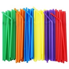 Alink 200-Pack Flexible Drinking Straws Assorted Colors Plastic Disposable